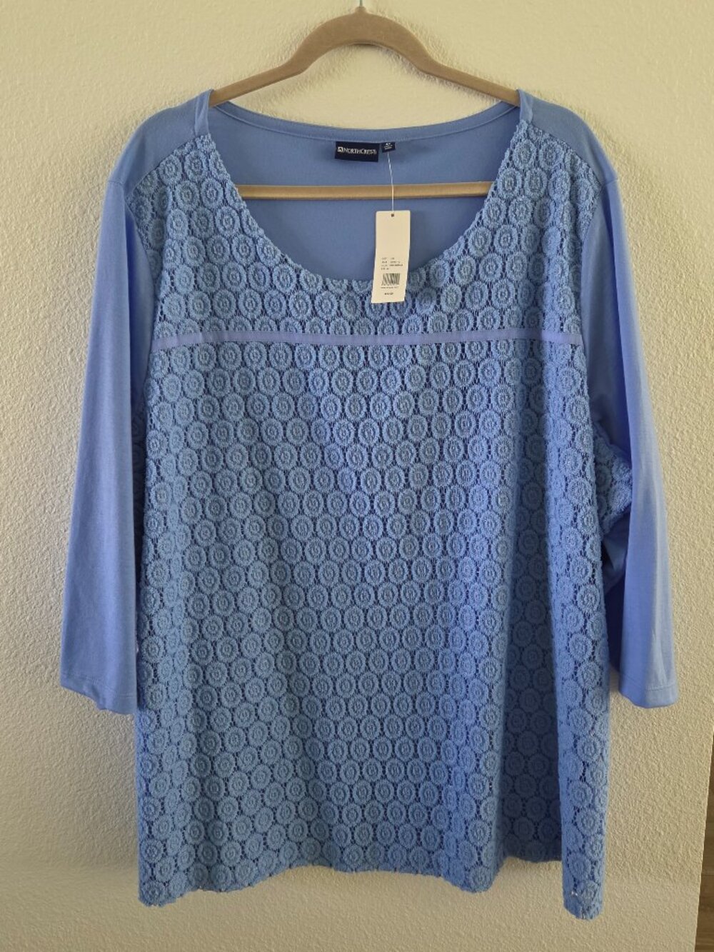Northcrest NWT 4X Womens Blue Blouse 3/4 Sleeve $30